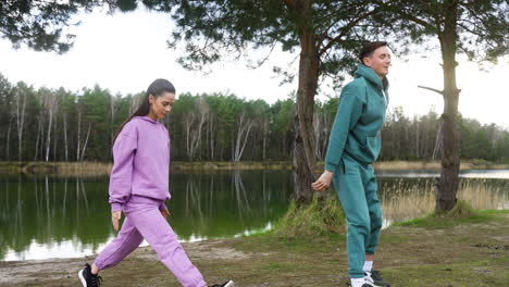 couple stretching outdoors