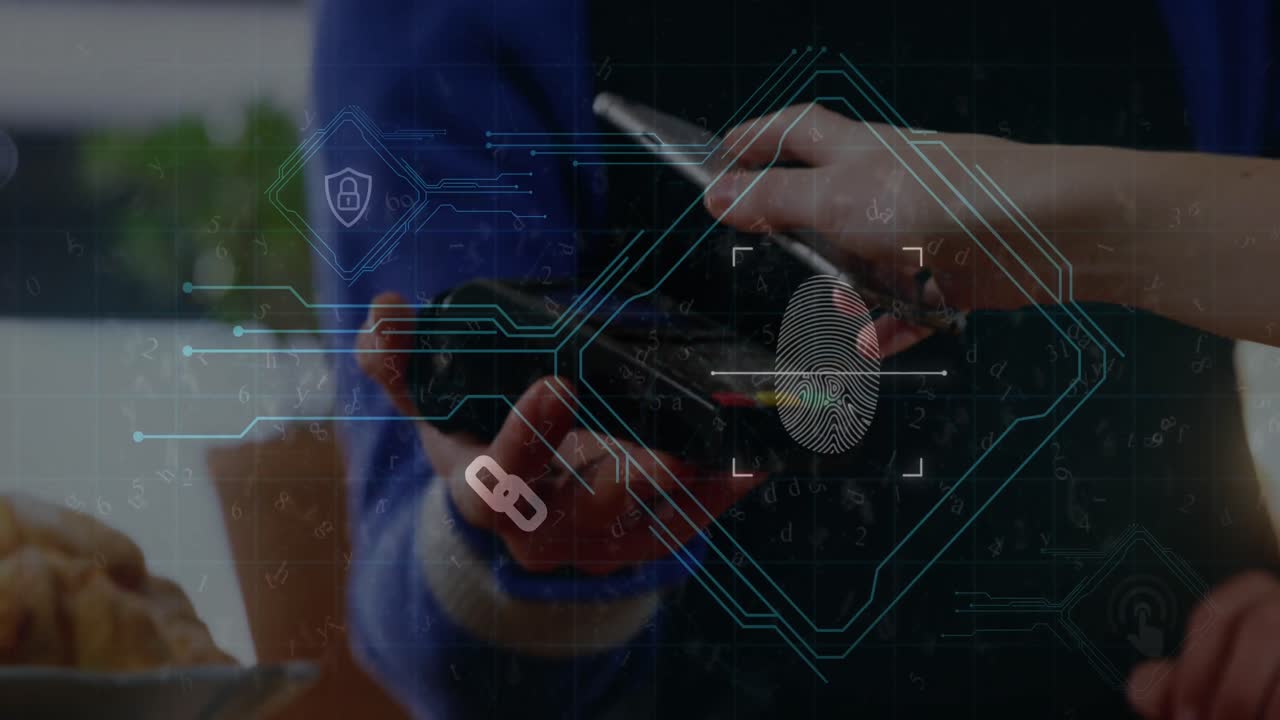 interfaz de seguridad cibernética contra la persona que realiza un pago con un teléfono inteligente