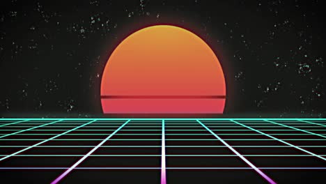 texto de venta masivo en formas abstractas sobre una red de cuadrícula y un banner redondo naranja sobre fondo negro