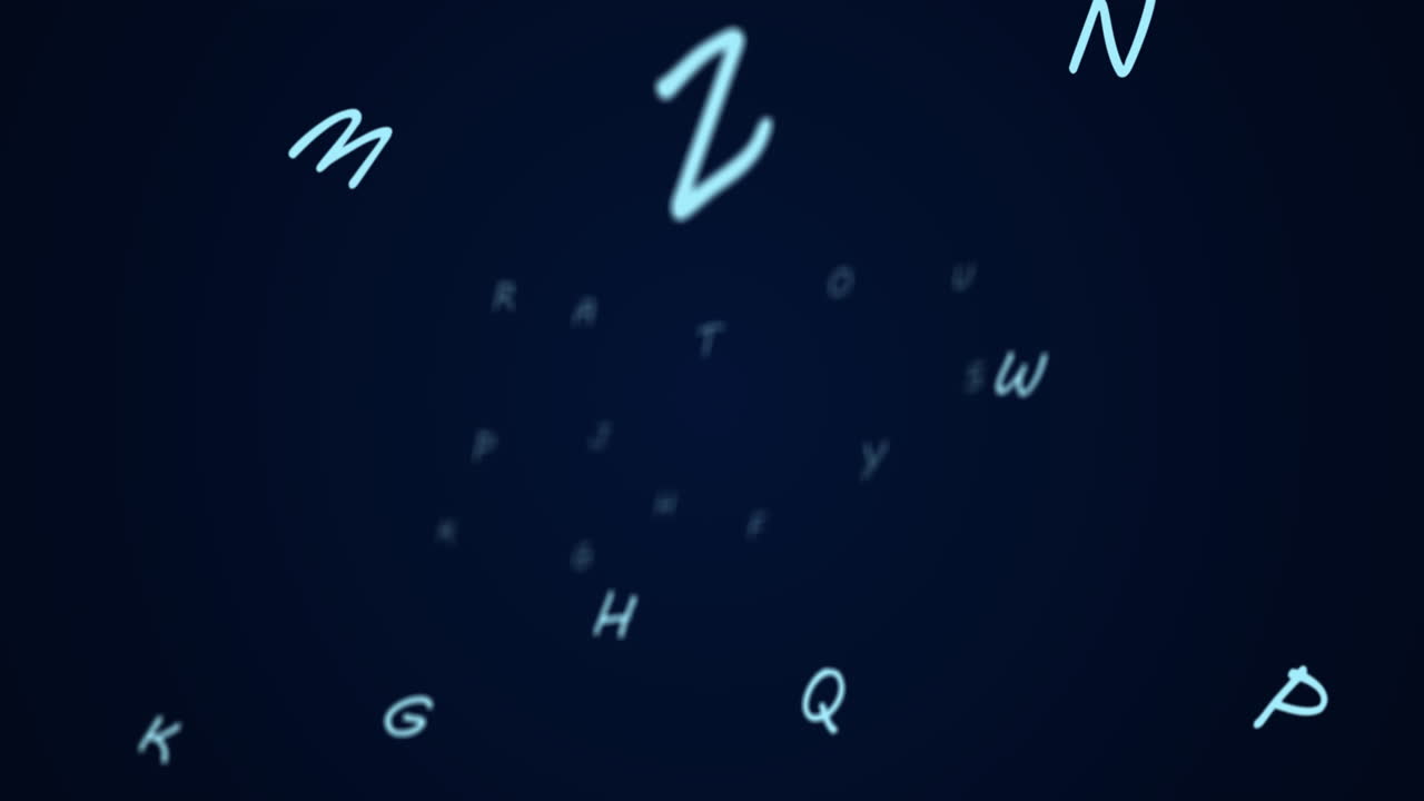 letras aleatorias en el alfabeto flotando hacia adelante en un vasto espacio vacío