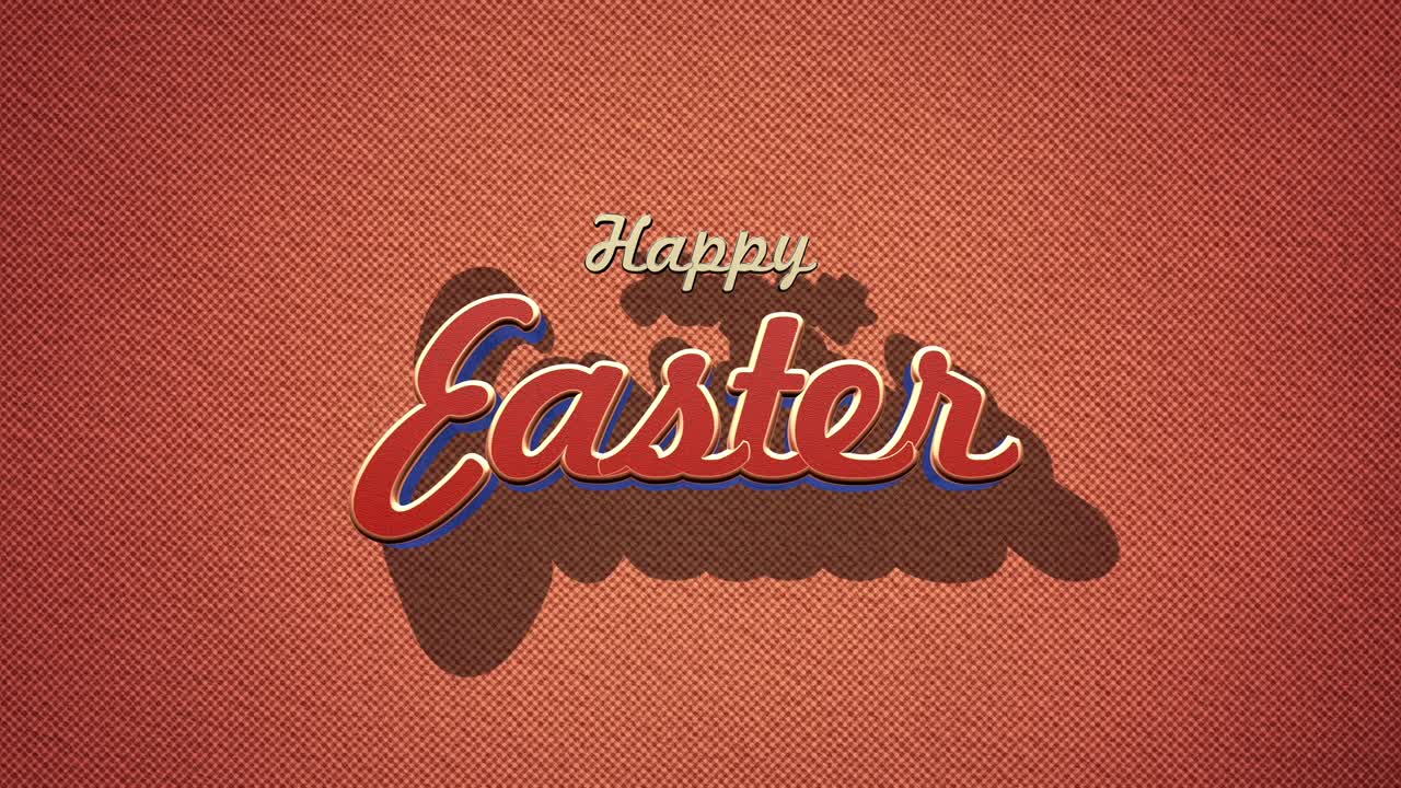 Retro Happy Easter text on orange vintage texture in 80s style