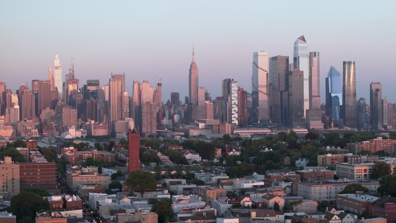 Aerial view of Midtown Manhattan at twilight. Shot in New York City during the summer.
