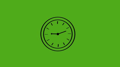 cartoon clock animation on green screen, 12 hour clock 4k video.hand drawn, sketch style.