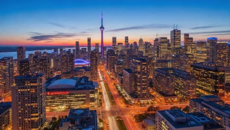 toronto city skyline at dusk with cn tower