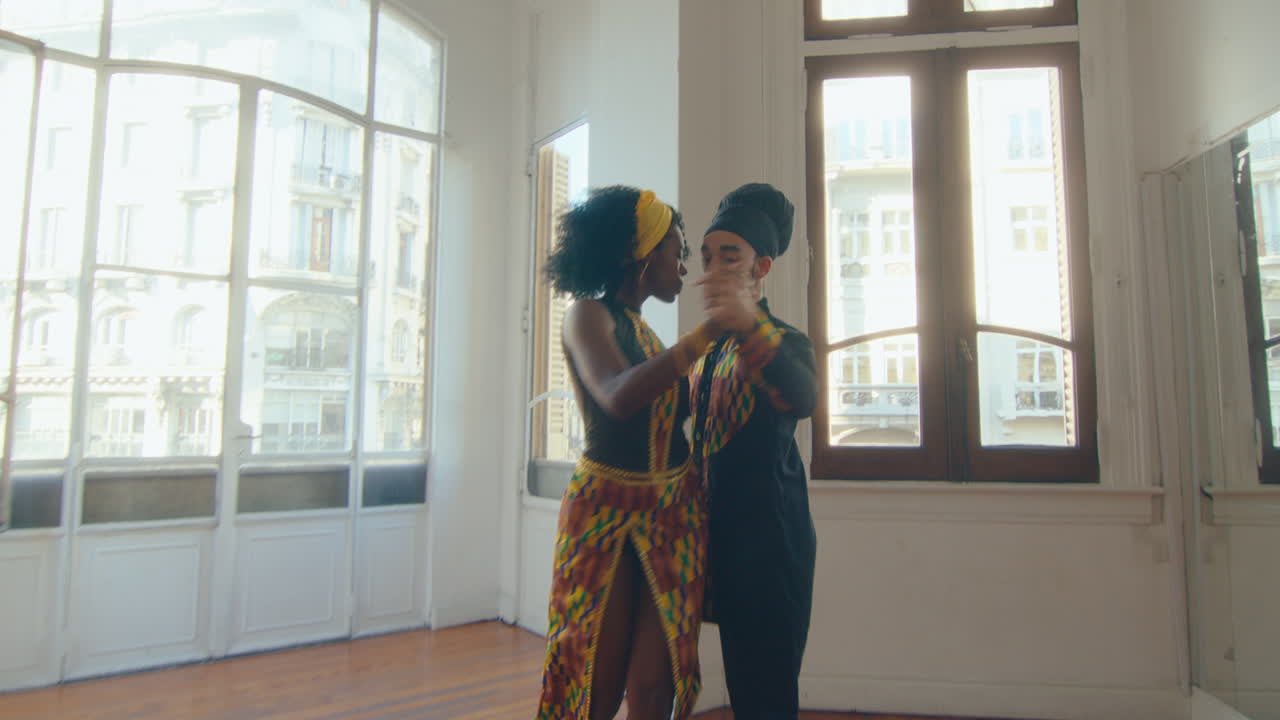 Couple Performing Sensual Tango Dance on Studio Rehearsal