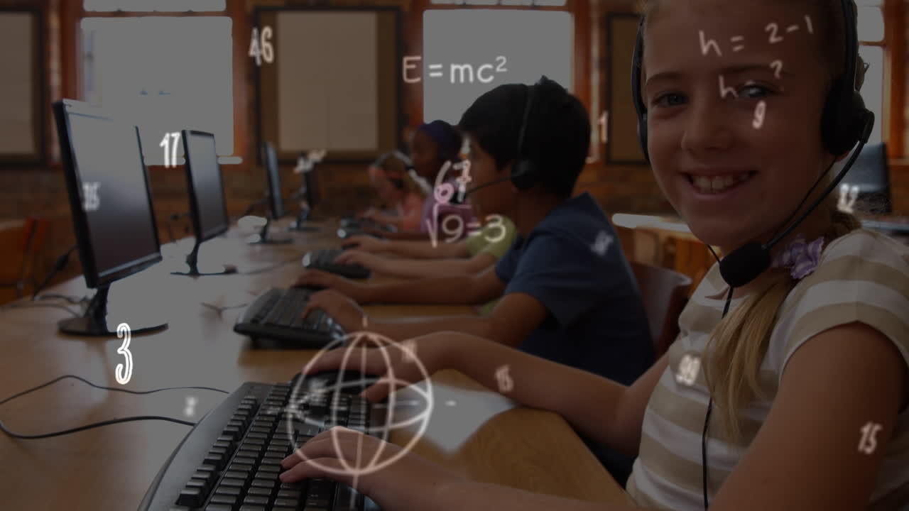 컴퓨터를 이용한 행복한 백인 소년에 대한 과학적 공식의 애니메이션