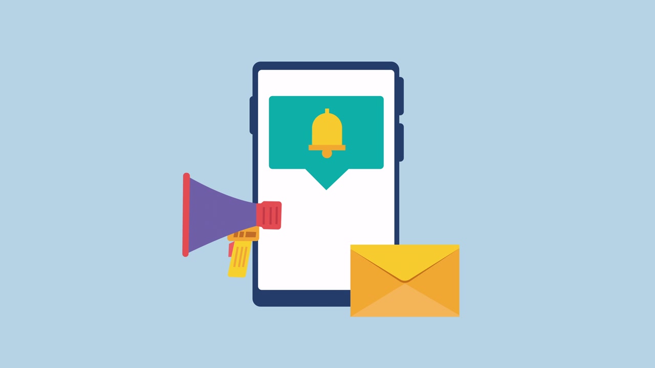 Animated Smartphone Notification with Megaphone and Email Icon