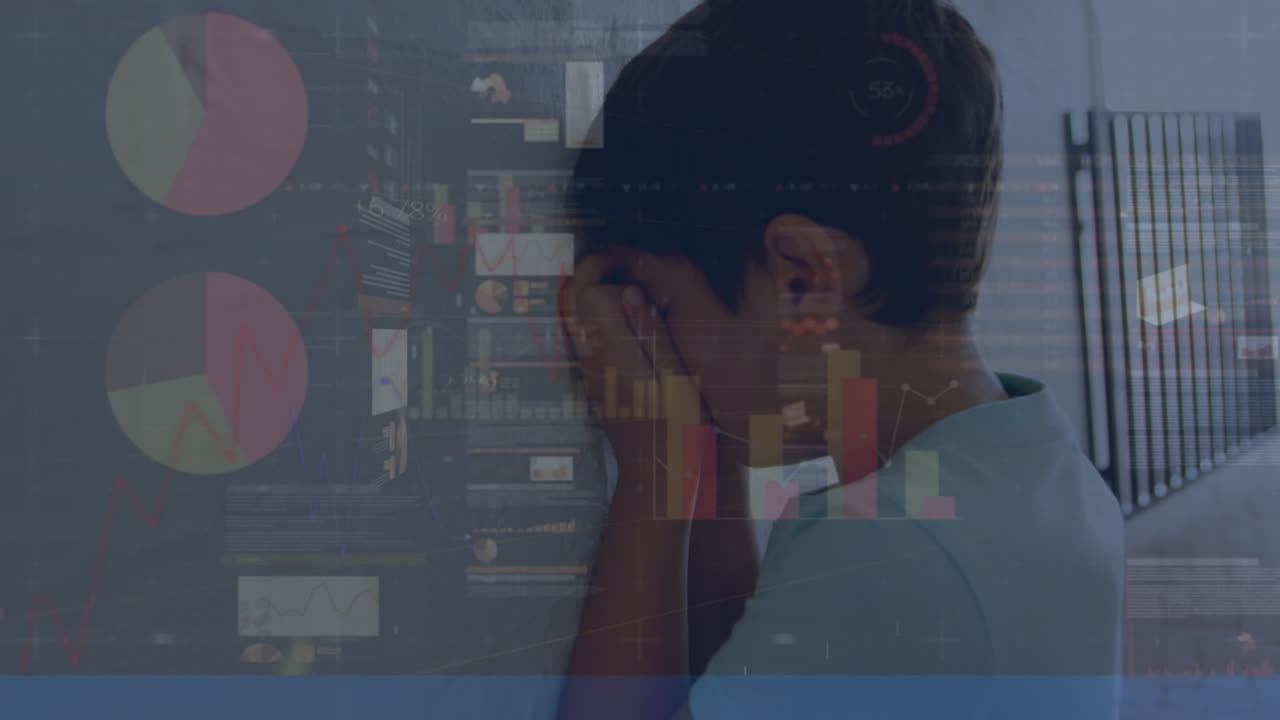 animación de gráficos y datos sobre niños biraciales jugando a las escondidas en la escuela