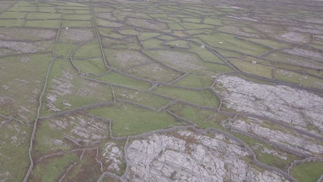 aerial view of stone walls and fields in ireland