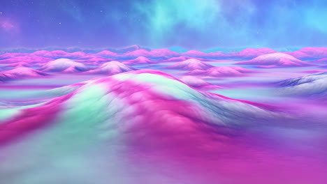 vibrant alien landscape with starry aurora sky