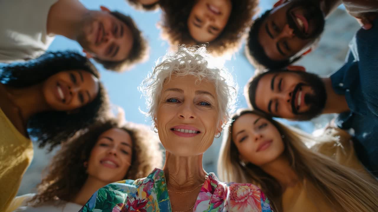 Diverse group of people smiling and looking at the camera