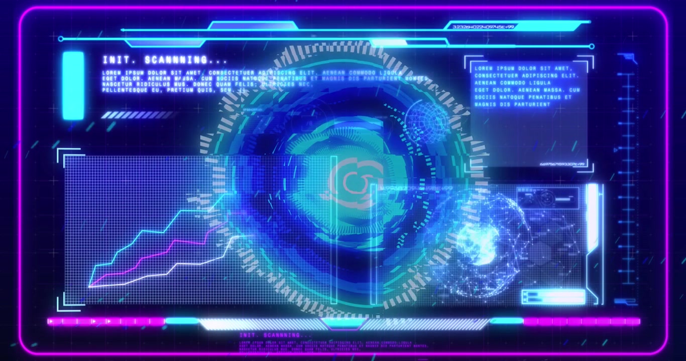Animation of data processing over blue background