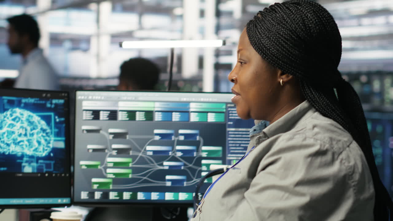 Data center computer scientist using AI deep learning model