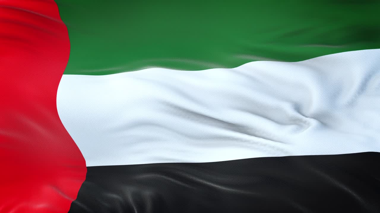 bandera de los emiratos árabes unidos ondeando en el viento con textura de tela muy detallada. bucle sin costuras