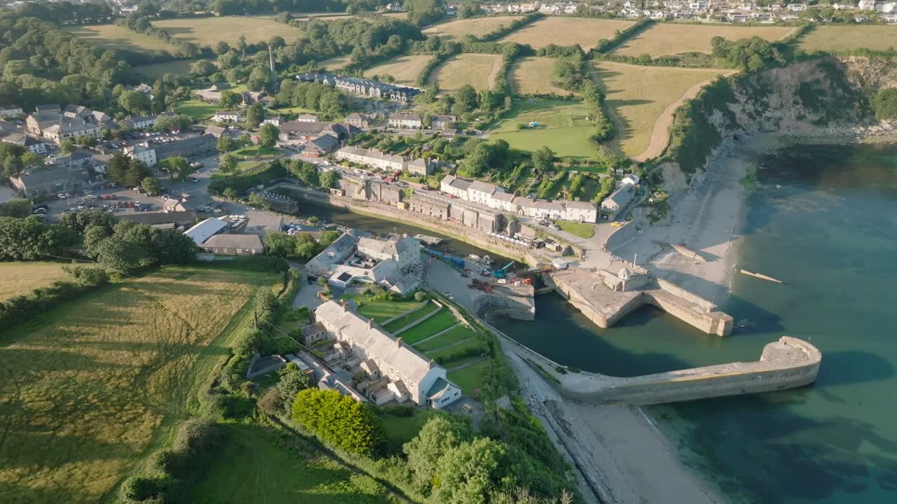 Quaint harbour village and surrounding area. Charlestown, Cornwall, UK.