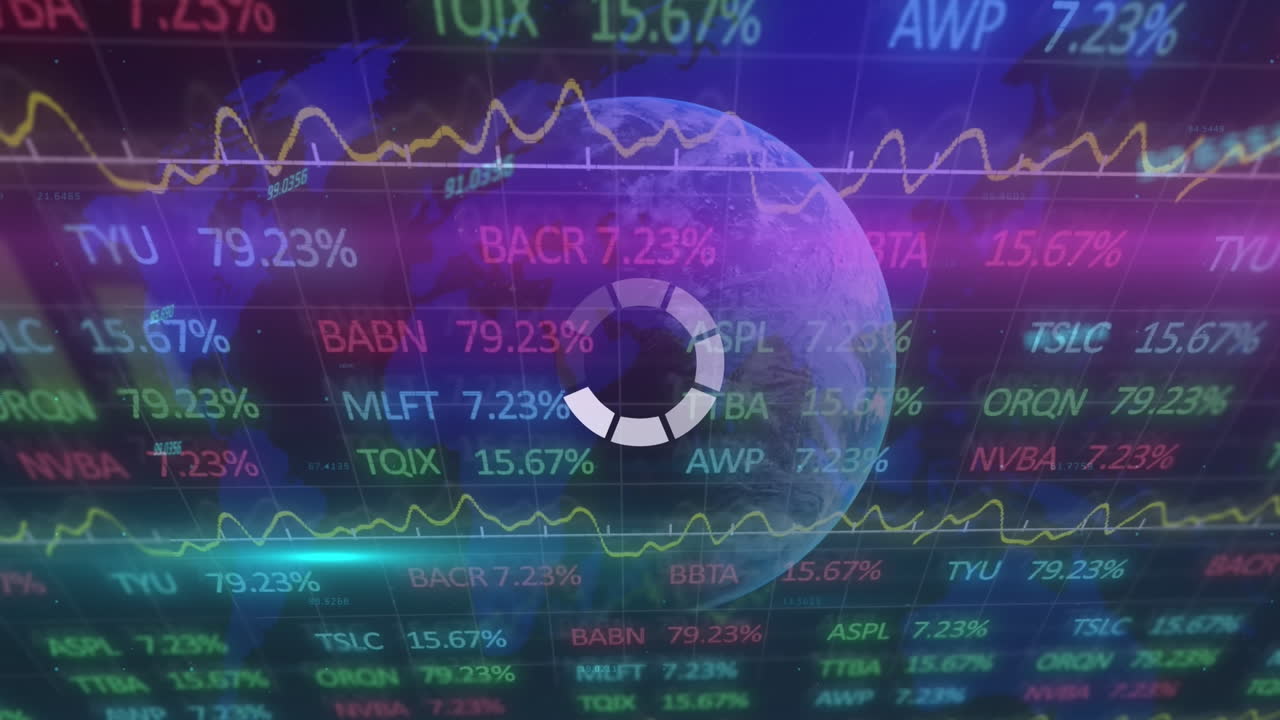 animación del procesamiento de datos financieros en todo el mundo