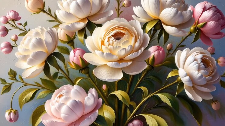 Élégant bouquet de pivoines blanches et roses