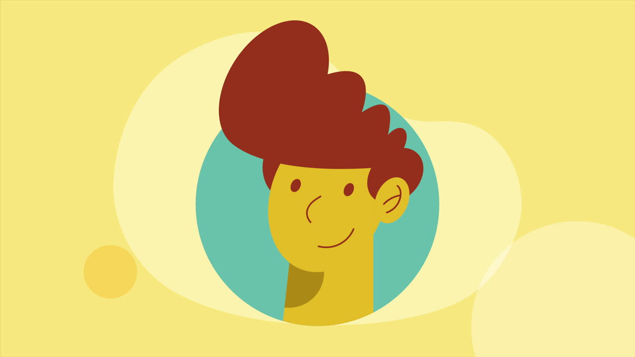 animación de personajes de la cabeza de un joven