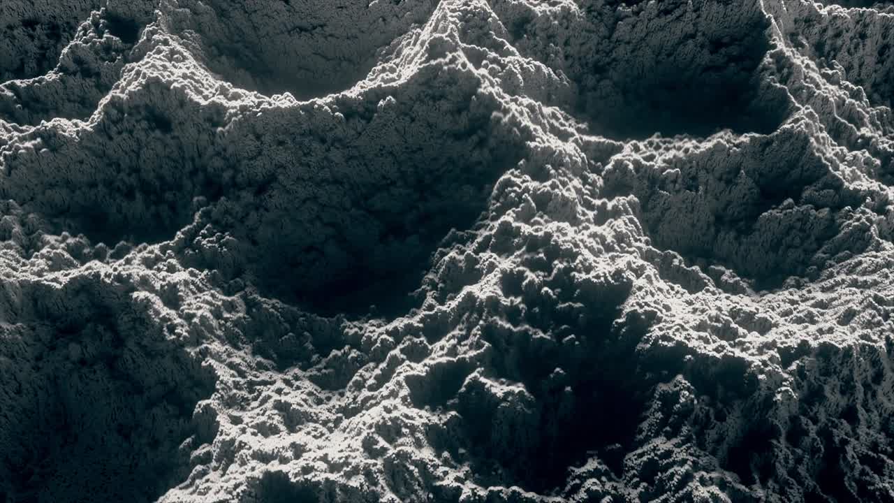 Abstract wave displacement surface. Abstract dark planet surface. Noise texture makes a highs and lows surface details. Seamless loop 4k 3d render