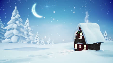 Seamless-christmas-scene-with-cottage-and-lights