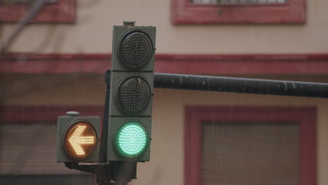 traffic light on a rainy day