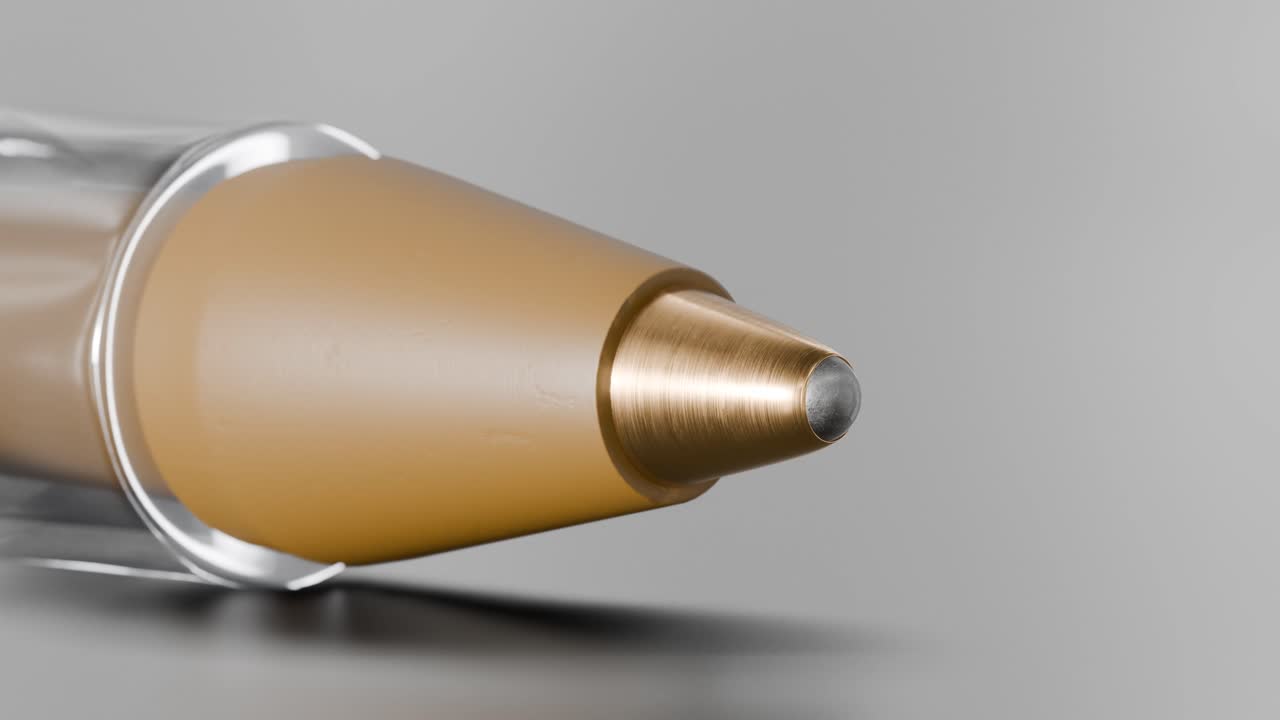 3d 애니메이션에서 bic ballpoint 펜의 클로즈업이 보여집니다.