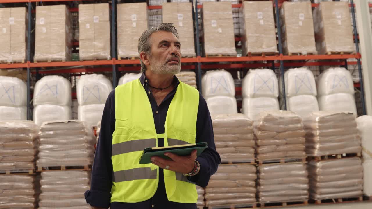 Man Inspecting Inventory in Warehouse