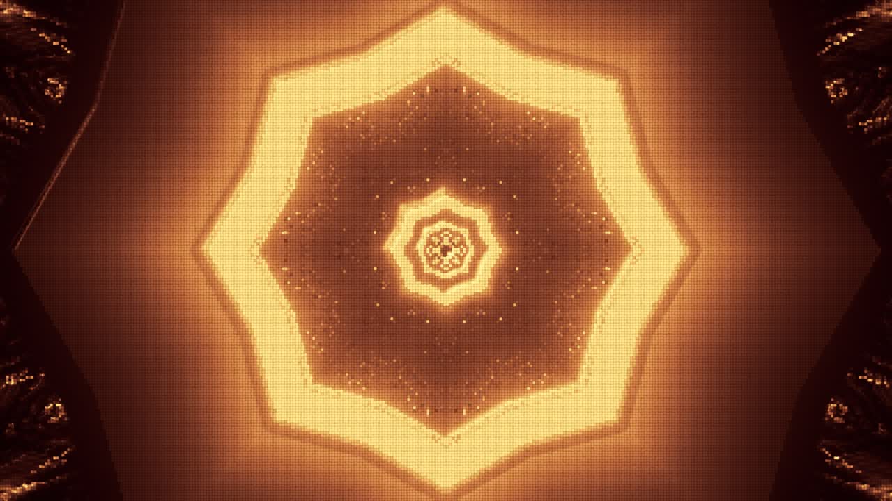 gráficos en movimiento que representan la iluminación espiritual a través de símbolos dorados curativos que se emiten desde el centro