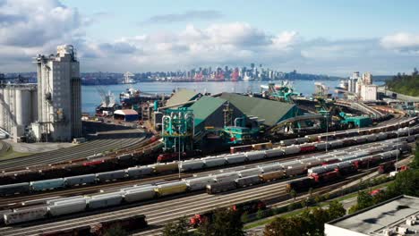 North-Vancouver-Oil-And-Gas-Company-With-Long-Tank-Cars-On-The-Railroad-At-Daytime-In-BC,-Canada