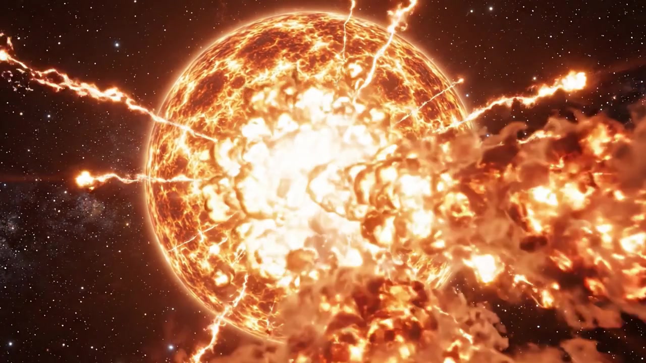 Et storslået kosmisk inferno: Fængslende billeder af en stjerne i eksplosiv uro i rummets uendelige vidder og himmelske fænomener.