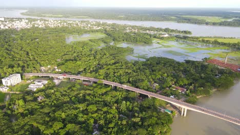 aerial view of lush vegetation landscape, viaduct over river in gabkhan