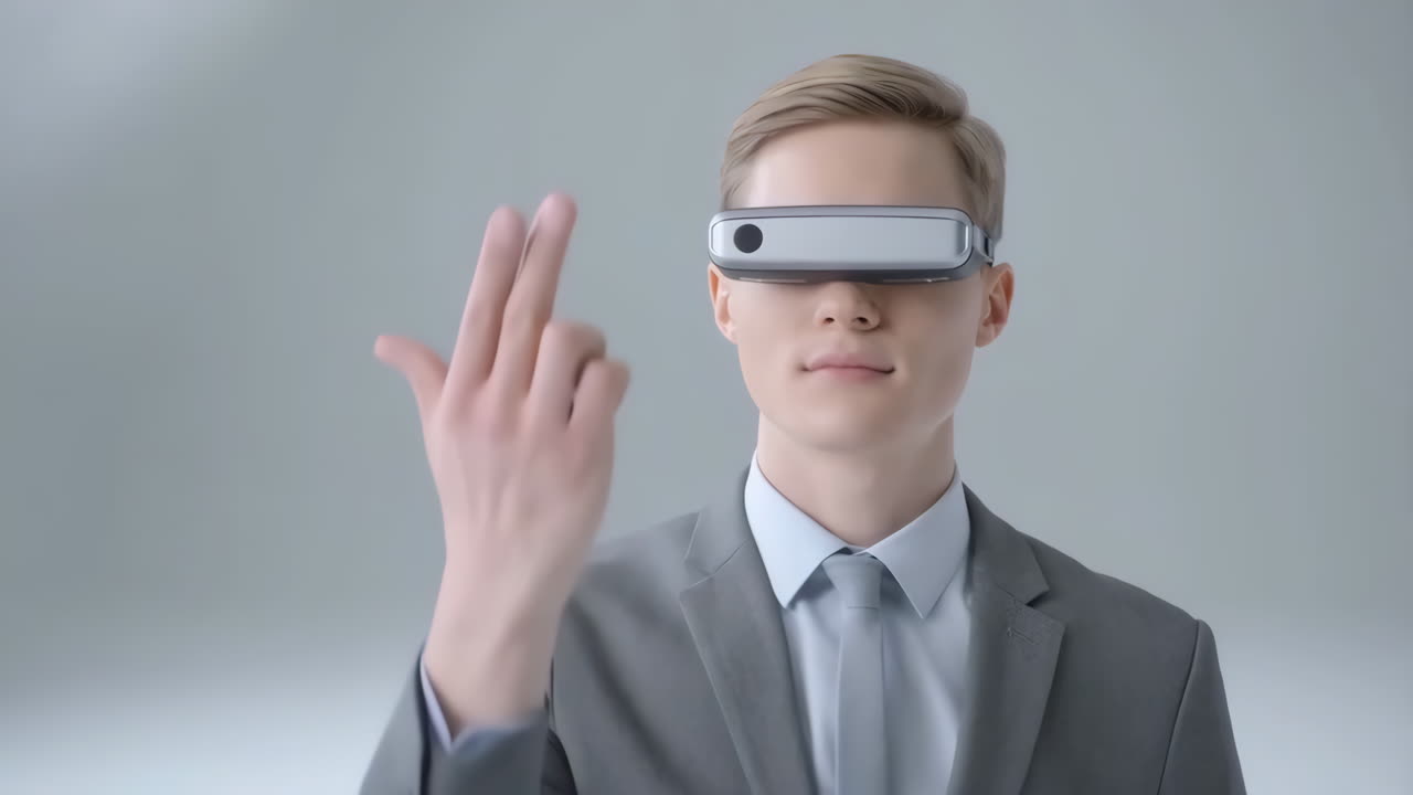A man wearing augmented reality glasses