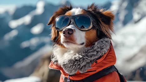 a dog wearing a jacket and goggles in the snow