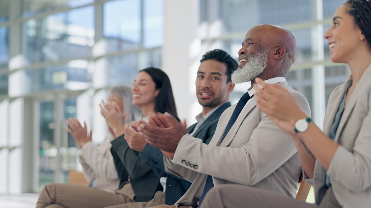 Audience, business people and applause