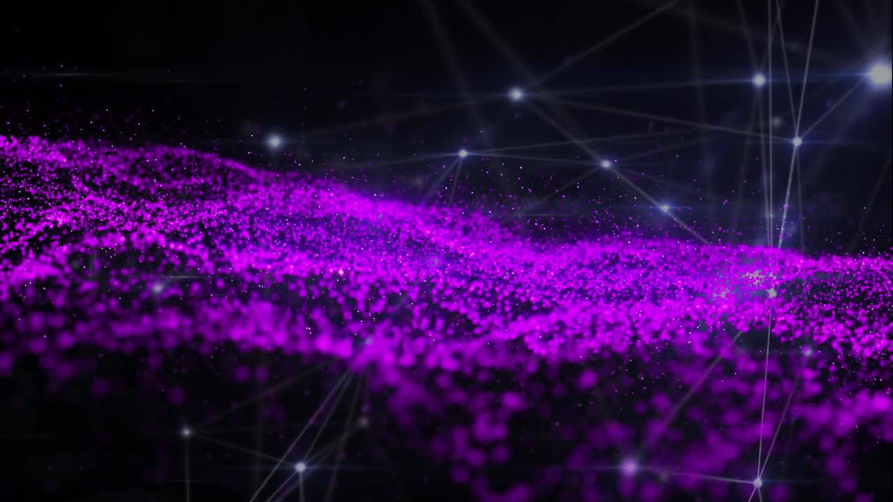 Animazione di punti viola su una rete di connessioni su sfondo nero