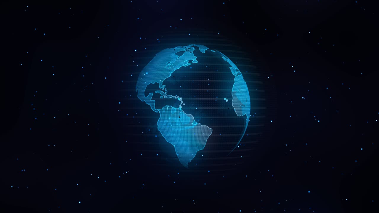 Global Communication Concept, The Earth Rotating With Node The Blue Marble. Earth Rotating Animation Social Future Technology Abstract. And Line connection. Futuristic And Technology Concepts