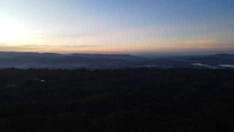 Sunset-Skyline,-Aerial-Drone-Gradient-Colorful-Mountain-Range-View,-Philippines-Southeast-Asia