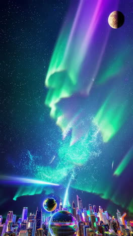 Futuristic Cityscapes Bathed in Vibrant Aurora Borealis