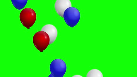 animación de globos coloridos flotantes con los colores de la bandera estadounidense. globos rojos, azules y blancos que se levantan. plantilla para el diseño o el fondo de vacaciones, festivales, elecciones, eventos. concepto de celebración.