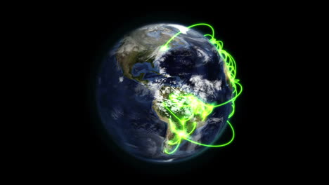 tierra nublada con conexiones verdes girando sobre sí misma con imagen de la tierra cortesía de nasa.org