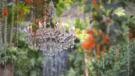 beautiful wedding chandelier rack focus shot