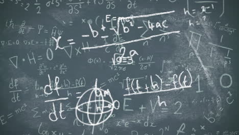 símbolos y fórmulas matemáticas animadas flotan en una pizarra para la educación.