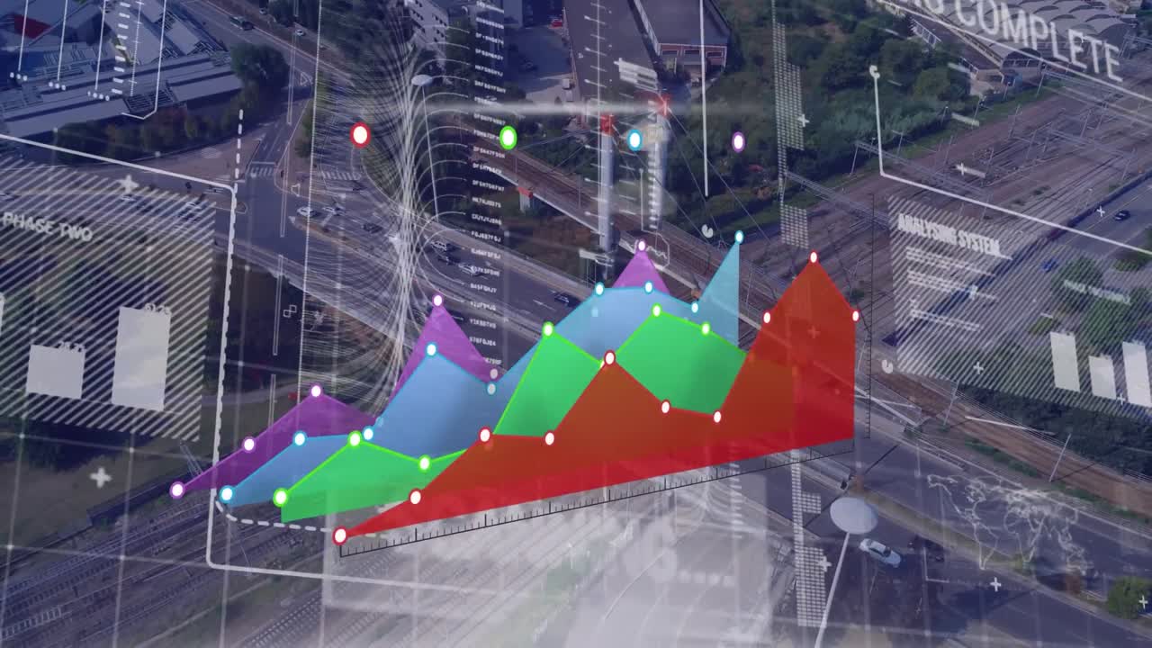 animación del procesamiento de datos sobre el paisaje urbano