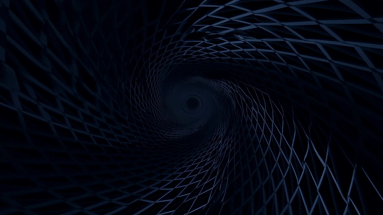 Dark Spiral Mesh Tunnel Draws Viewer Inward With Repeating Grid Pattern And Subtle Depth Shifts Hypnotic