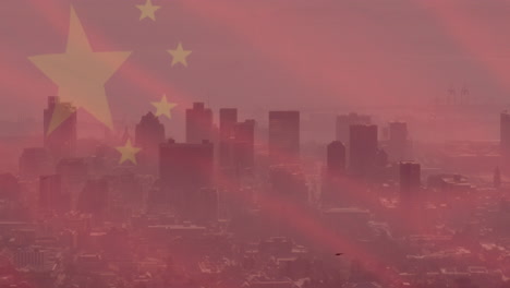 animación de la bandera de china sobre el paisaje urbano