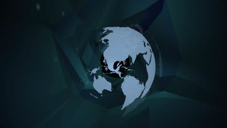 animation of globe with world map over digital space with shapes