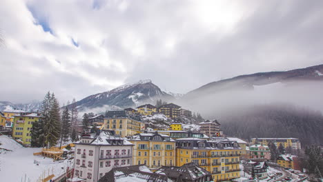 Buildings-and-hotel-at-Bad-Gastein-during-winter-season,-Salzburg-in-Austria