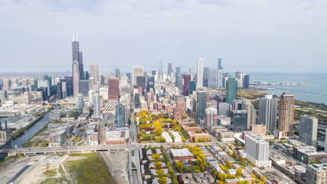 chicago skyline and fall colors - aerial