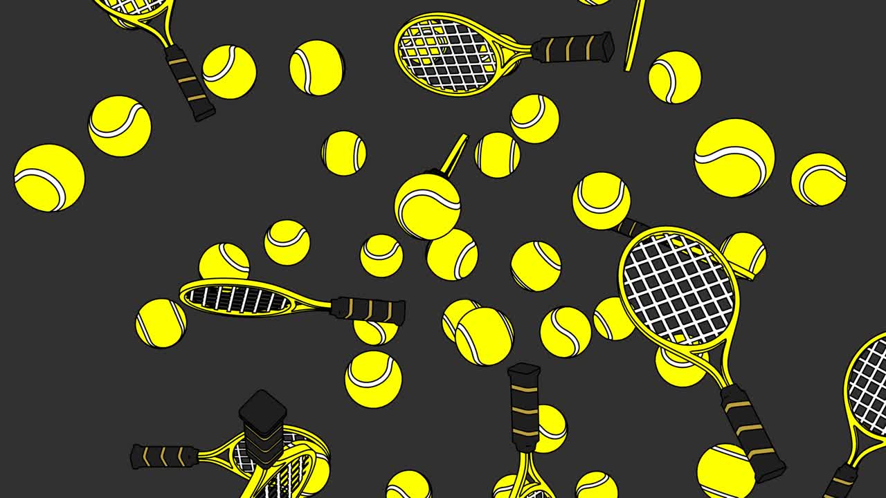 회색 바탕에 노란색 테니스 공과 테니스 라켓을 그린 스타일입니다.