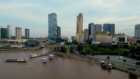 aerial view of phnom penh cityscape at dusk
